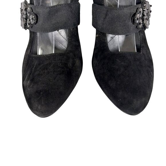 NWOT! TAHARI! BLACK GENUINE SUEDE LEATHER W/PATENT HEEL, BEADED DETAIL HEELS! 8M - Picture 5 of 11